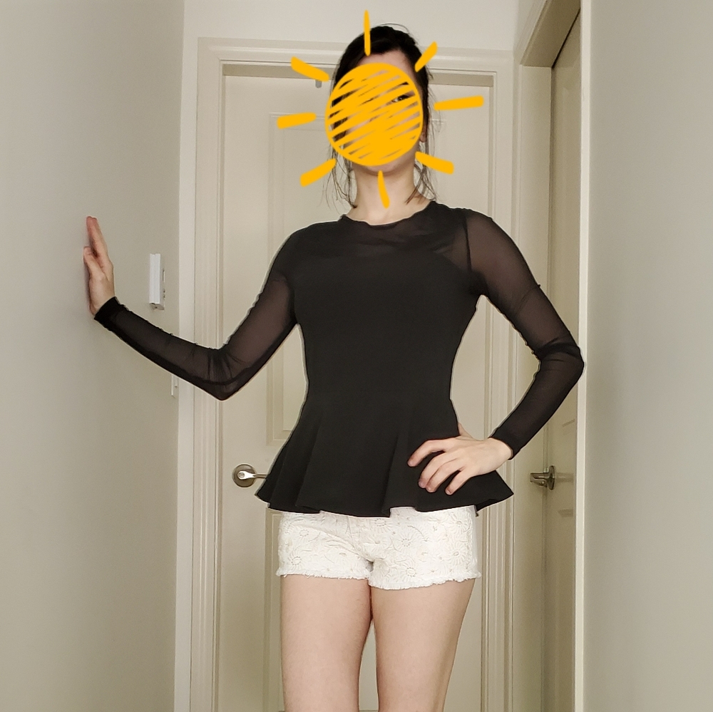 Mesh Peplum Top with Gold Zipper Back